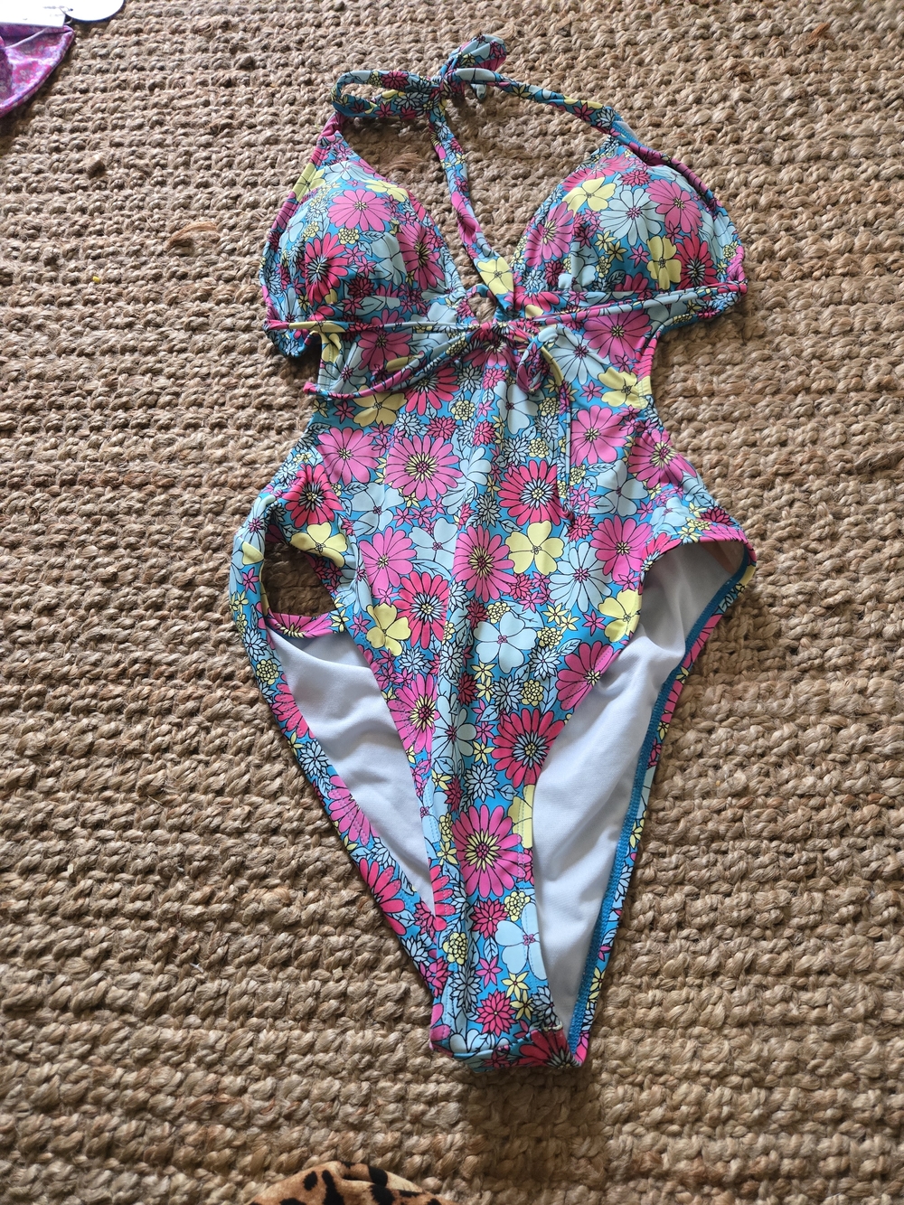 Womens Floral One-Piece Swimsuit - Pink, Blue & Yellow